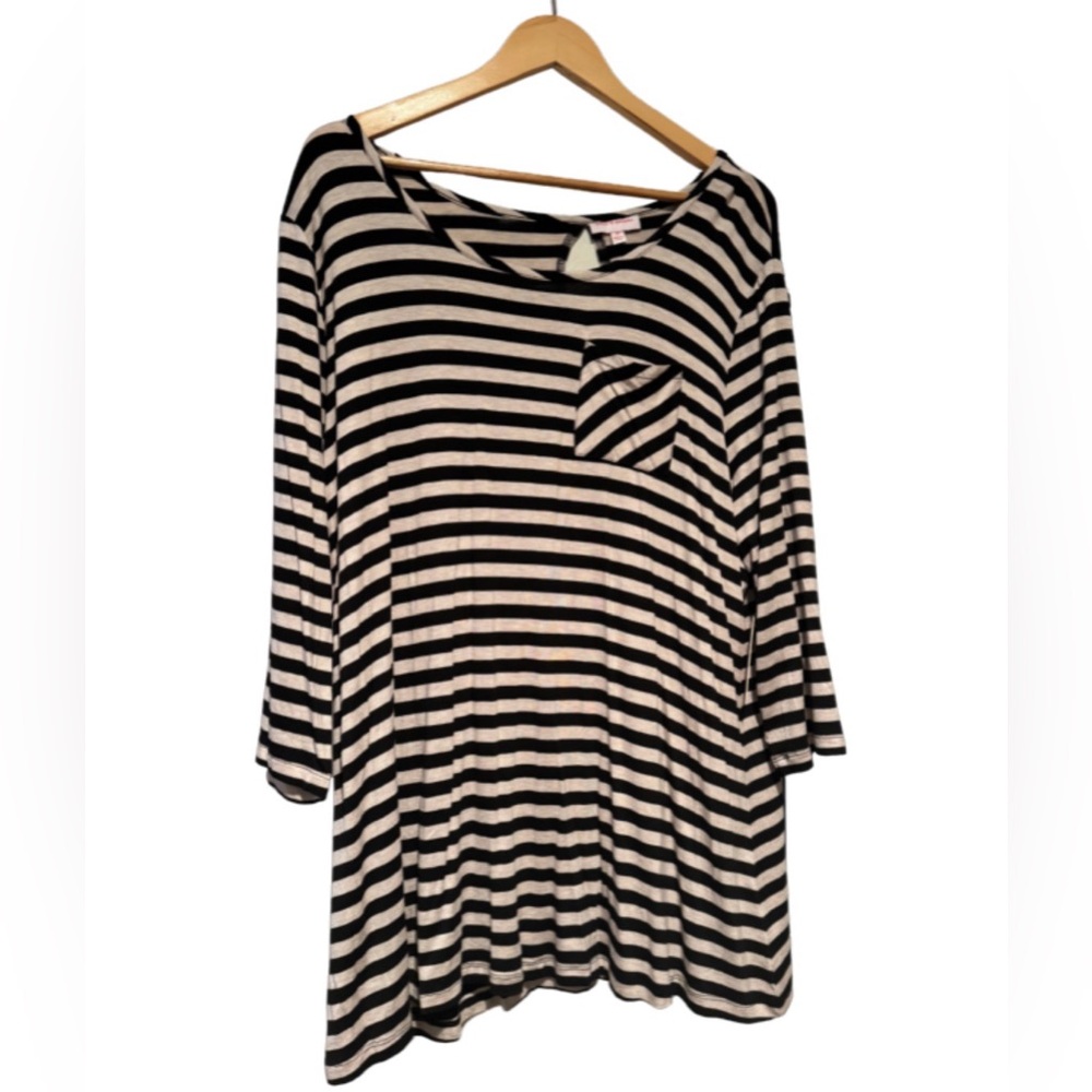 Molly + Isadora | Striped Black and White Women's Top | XXL